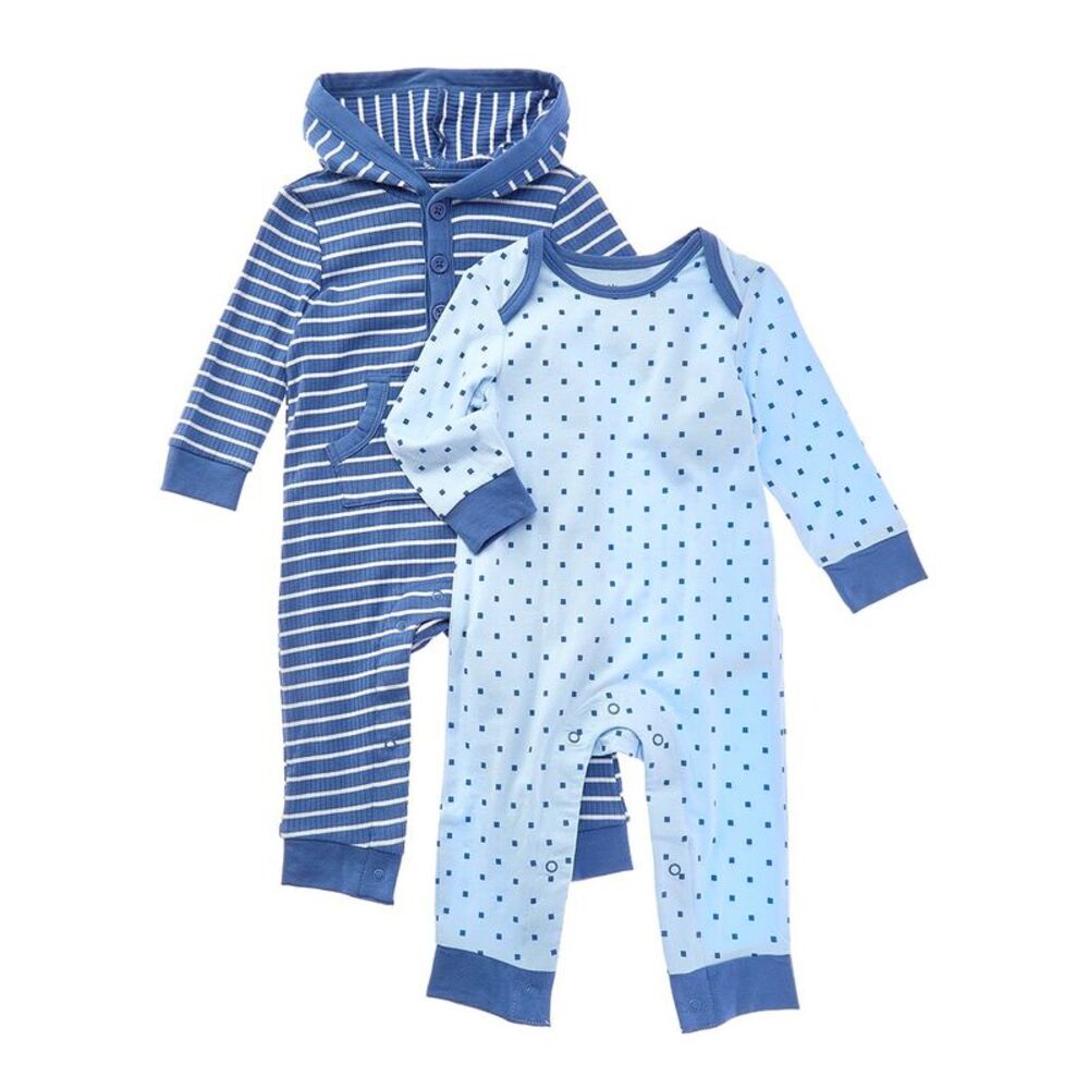 Little Me 2Pk Geo Stripe Coverall, Blue